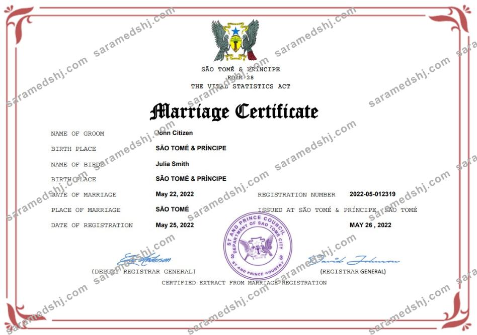 Sao Tome and Principe marriage certificate Word and PDF template